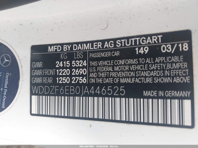 44679087 :رقم المزاد ، WDDZF6EB0JA446525 vin ، 2018 Mercedes-benz Amg E 43 4matic مزاد بيع