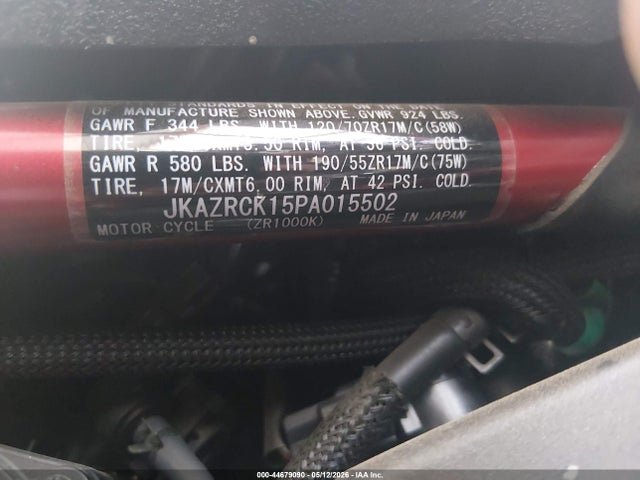 2023 Kawasaki Zr1000 K მანქანა იყიდება აუქციონზე, vin: JKAZRCK15PA015502, აუქციონის ნომერი: 44679090