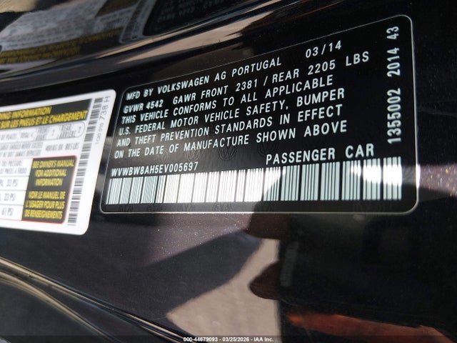 Aukcja sprzedaży 2014 Volkswagen Eos Komfort, vin: WVWBW8AH5EV005697, numer aukcji: 44679093
