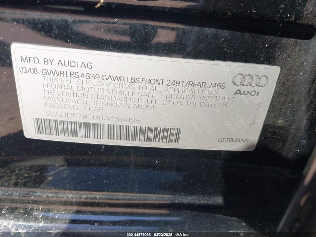 2008 AUDI A4 WAUDF78E08A156096 Photo 8