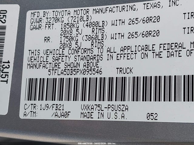 44679100 :رقم المزاد ، 5TFLA5DB5PX095546 vin ، 2023 Toyota Tundra Sr5 مزاد بيع