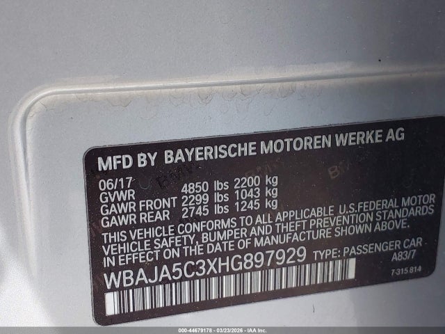 Продаж на аукціоні авто 2017 Bmw 530i, vin: WBAJA5C3XHG897929, номер лоту: 44679178