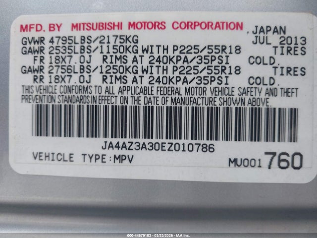 Продаж на аукціоні авто 2014 Mitsubishi Outlander Se, vin: JA4AZ3A30EZ010786, номер лоту: 44679183