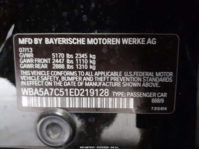 Aukcja sprzedaży 2014 Bmw 528i Xdrive, vin: WBA5A7C51ED219128, numer aukcji: 44679191