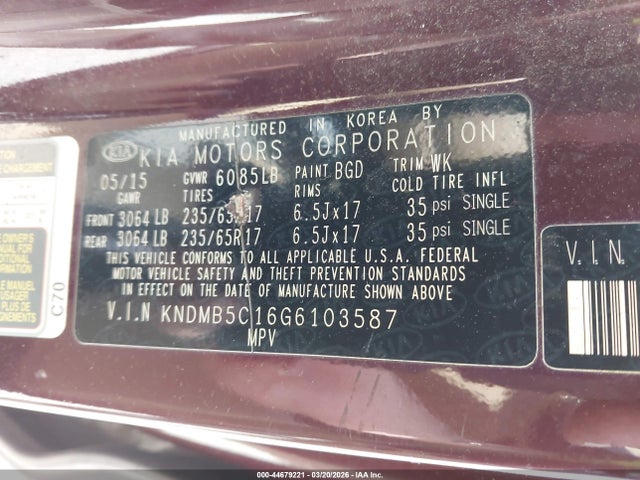 KIA SEDONA LX 2016 KNDMB5C16G6103587 Image 9