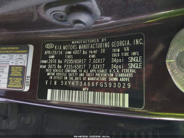 Aukcja sprzedaży 2015 Kia Sorento Lx, vin: 5XYKT3A66FG593029, numer aukcji: 44679226