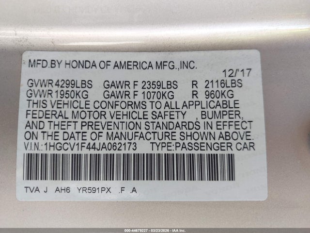 2018 HONDA ACCORD 1HGCV1F44JA062173 Photo 8