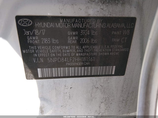 5NPD84LF2HH181361 Hyundai Elantra Value Edition