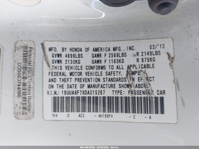 2013 Acura Tl 3.5 მანქანა იყიდება აუქციონზე, vin: 19UUA8F7XDA015267, აუქციონის ნომერი: 44679286