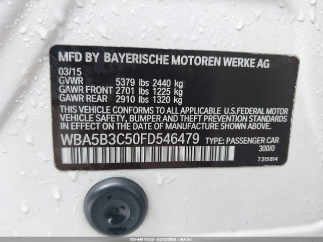 44679309 :رقم المزاد ، WBA5B3C50FD546479 vin ، 2015 Bmw 535i Xdrive مزاد بيع