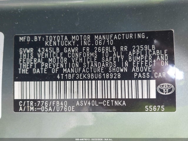 Продажа на аукционе авто 2011 Toyota Camry Le, vin: 4T1BF3EK9BU618928, номер лота: 44679313