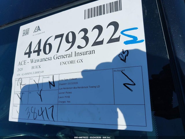 Продаж на аукціоні авто 2020 Buick Encore Gx Fwd Essence, vin: KL4MMFSL2LB085149, номер лоту: 44679322