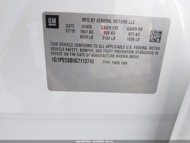 1G1PE5SB9G7113743 Chevrolet Cruze Limited 1lt Auto