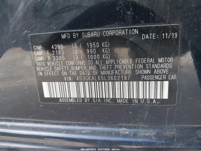 Aukcja sprzedaży 2020 Subaru Impreza Sport, vin: 4S3GKAL65L3602197, numer aukcji: 44679333