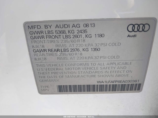Aukcja sprzedaży 2014 Audi Q5 2.0t Premium, vin: WA1LFAFP8EA030381, numer aukcji: 44679340