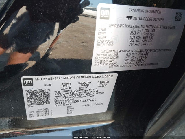 Продаж на аукціоні авто 2026 Gmc Sierra 1500 , Short Bed, Slt, 4wd, vin: 3GTUUDED6TG117820, номер лоту: 44679349