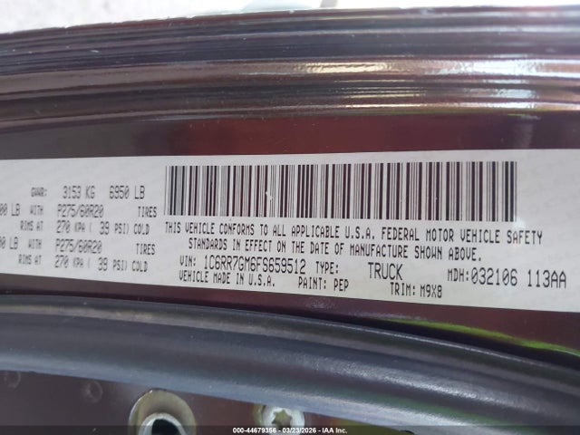 2015 Ram 1500 Big Horn მანქანა იყიდება აუქციონზე, vin: 1C6RR7GM6FS659512, აუქციონის ნომერი: 44679356