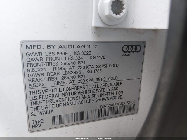Aukcja sprzedaży 2018 Audi Q7 3.0t Premium, vin: WA1VAAF78JD023480, numer aukcji: 44679362