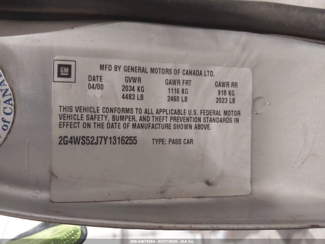 Aukcja sprzedaży 2000 Buick Century Custom, vin: 2G4WS52J7Y1316255, numer aukcji: 44679364