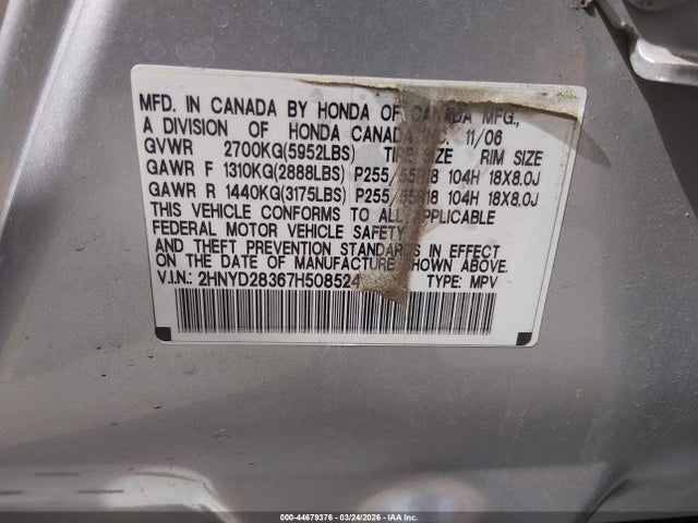 2007 Acura Mdx Technology Package მანქანა იყიდება აუქციონზე, vin: 2HNYD28367H508524, აუქციონის ნომერი: 44679376