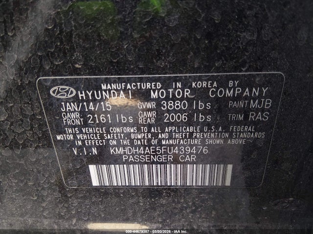 Hyundai ELANTRA SE 2015 KMHDH4AE5FU439476 Image 9