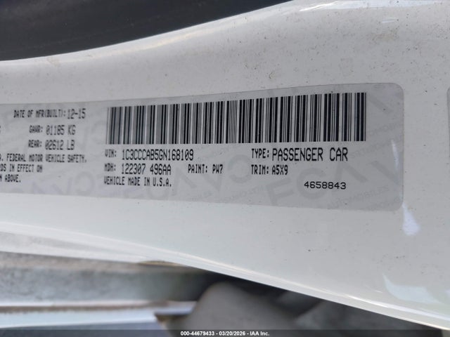 Auction sale of the 2016 Chrysler 200 Limited, vin: 1C3CCCAB5GN168109, lot number: 44679433
