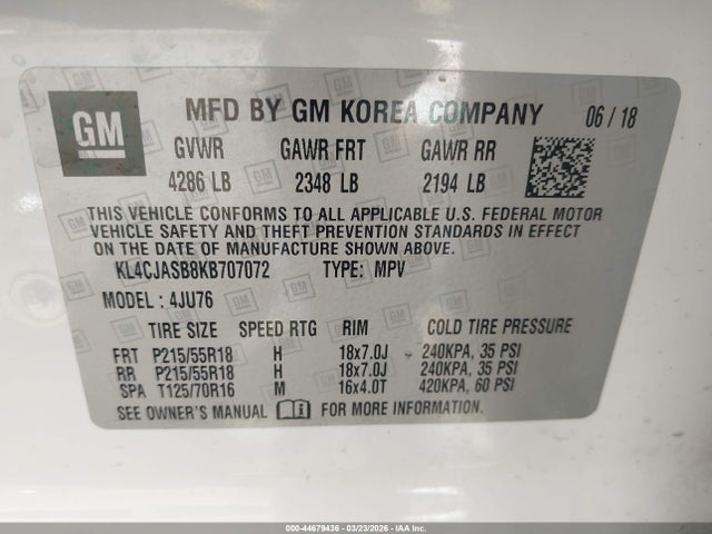 Продажа на аукционе авто 2019 Buick Encore Fwd Preferred, vin: KL4CJASB8KB707072, номер лота: 44679436
