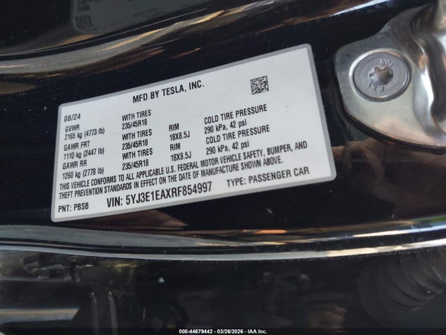 Aukcja sprzedaży 2024 Tesla Model 3 Long Range Dual Motor All-wheel Drive/rear-wheel Drive, vin: 5YJ3E1EAXRF854997, numer aukcji: 44679442