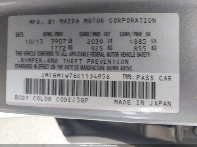Aukcja sprzedaży 2014 Mazda Mazda3 I Grand Touring, vin: JM1BM1W76E1134956, numer aukcji: 44679467