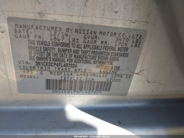 Nissan Versa Note S (sr)/s Plus/sl/sr/sv 2015 3N1CE2CP4FL407224 Image 9
