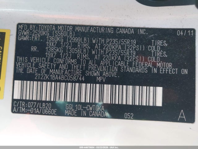 Продажа на аукционе авто 2011 Lexus Rx 350, vin: 2T2ZK1BA4BC058744, номер лота: 44679504