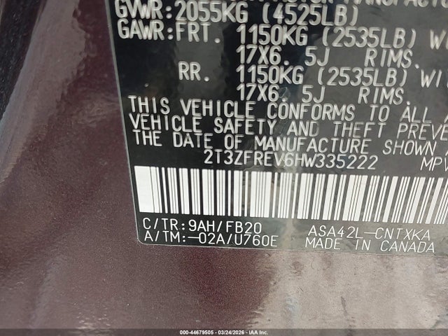 Продажа на аукционе авто 2017 Toyota Rav4 Le, vin: 2T3ZFREV6HW335222, номер лота: 44679505