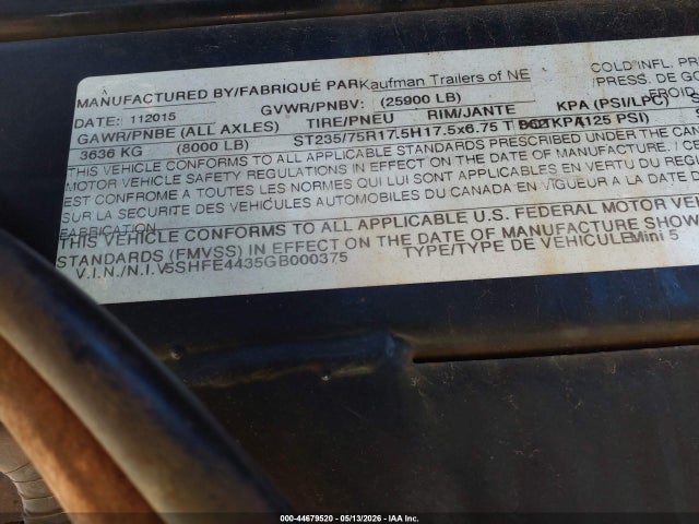5SHFE4435GB000375 Kaufman Trailers Unknown
