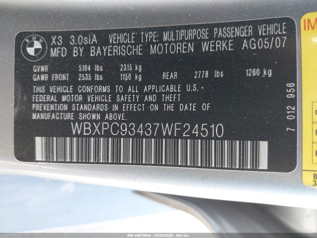 2007 BMW X3 WBXPC93437WF24510 Photo 8