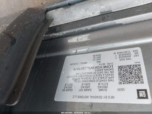 1GNEVGKW1LJ323979 Chevrolet Traverse Awd Lt Cloth