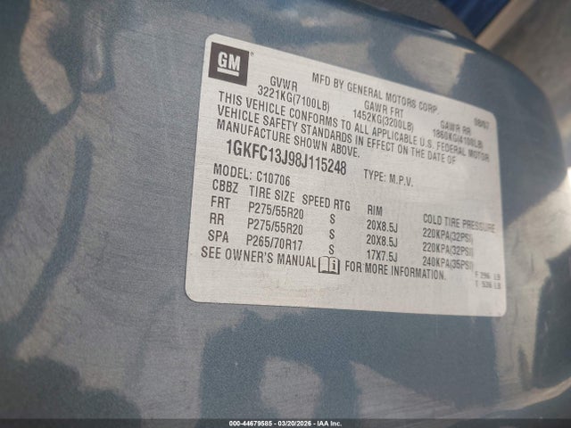 Продаж на аукціоні авто 2008 Gmc Yukon Slt, vin: 1GKFC13J98J115248, номер лоту: 44679585