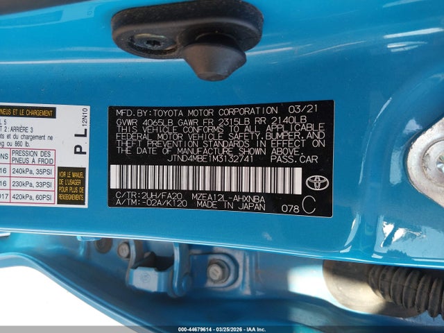 JTND4MBE1M3132741 Toyota COROLLA SE