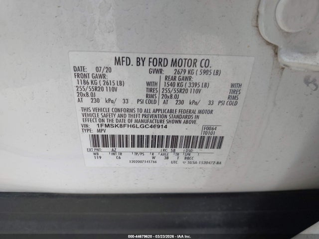 1FMSK8FH6LGC46914 Ford Explorer Limited