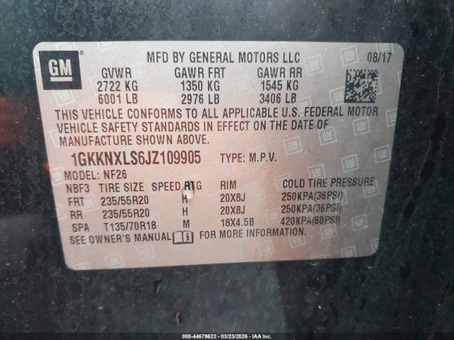 44679622 :رقم المزاد ، 1GKKNXLS6JZ109905 vin ، 2018 Gmc Acadia Denali مزاد بيع