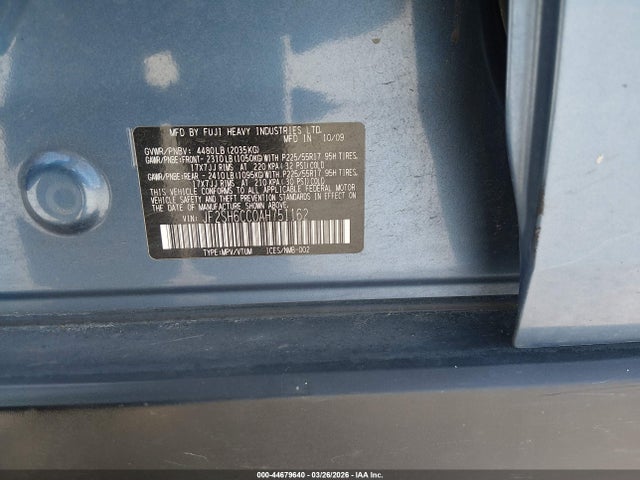44679640 :رقم المزاد ، JF2SH6CC0AH751162 vin ، 2010 Subaru Forester 2.5x Premium مزاد بيع
