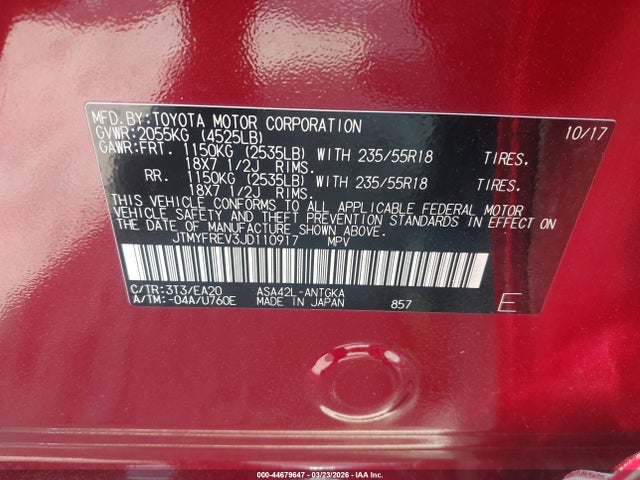 JTMYFREV3JD110917 Toyota Rav4 Limited