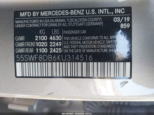 Продажа на аукционе авто 2019 Mercedes-benz C 300, vin: 55SWF8DB6KU314516, номер лота: 44679653