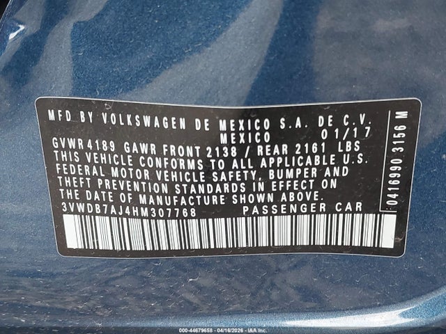 3VWDB7AJ4HM307768 Volkswagen Jetta 1.4t Se