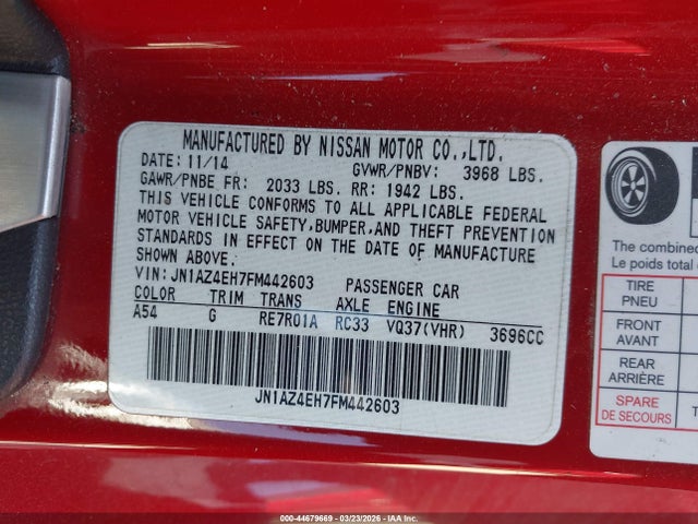 JN1AZ4EH7FM442603 Nissan 370Z
