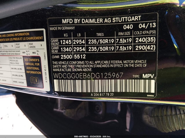 2013 Mercedes-benz Glk 250 Bluetec 4matic მანქანა იყიდება აუქციონზე, vin: WDCGG0EB6DG125967, აუქციონის ნომერი: 44679683