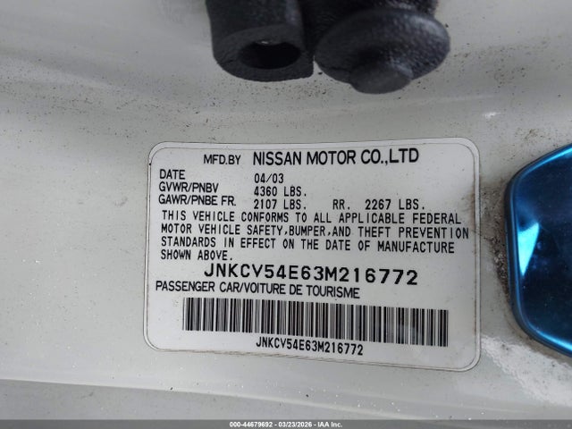 Aukcja sprzedaży 2003 Infiniti G35 Base W/leather, vin: JNKCV54E63M216772, numer aukcji: 44679692