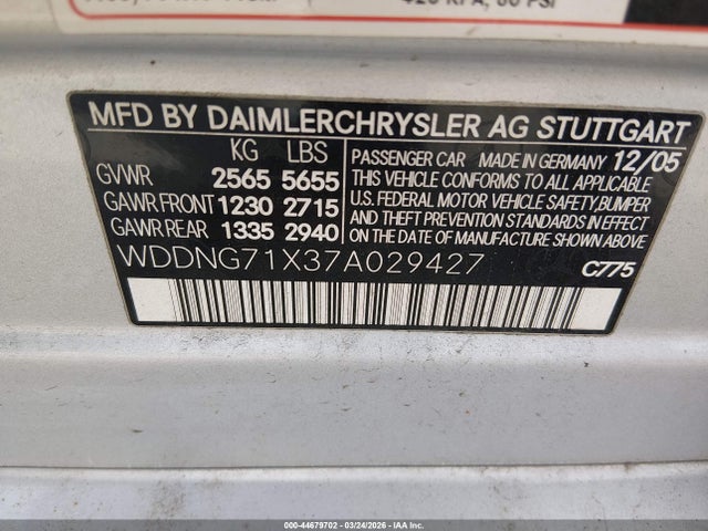 Aukcja sprzedaży 2007 Mercedes-benz S 550, vin: WDDNG71X37A029427, numer aukcji: 44679702