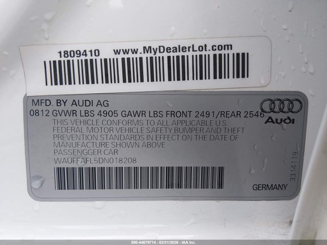 Aukcja sprzedaży 2013 Audi A4 2.0t Premium, vin: WAUFFAFL5DN018208, numer aukcji: 44679714