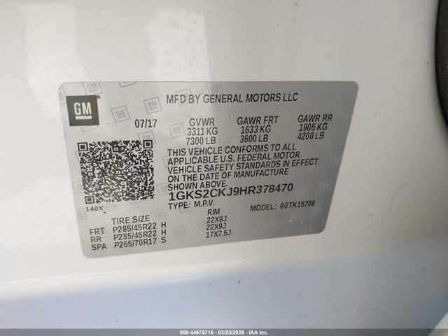 Aukcja sprzedaży 2017 Gmc Yukon Denali, vin: 1GKS2CKJ9HR378470, numer aukcji: 44679716