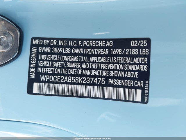 Porsche 718 Spyder Rs 2025 WP0CE2A85SK237475 Image 9